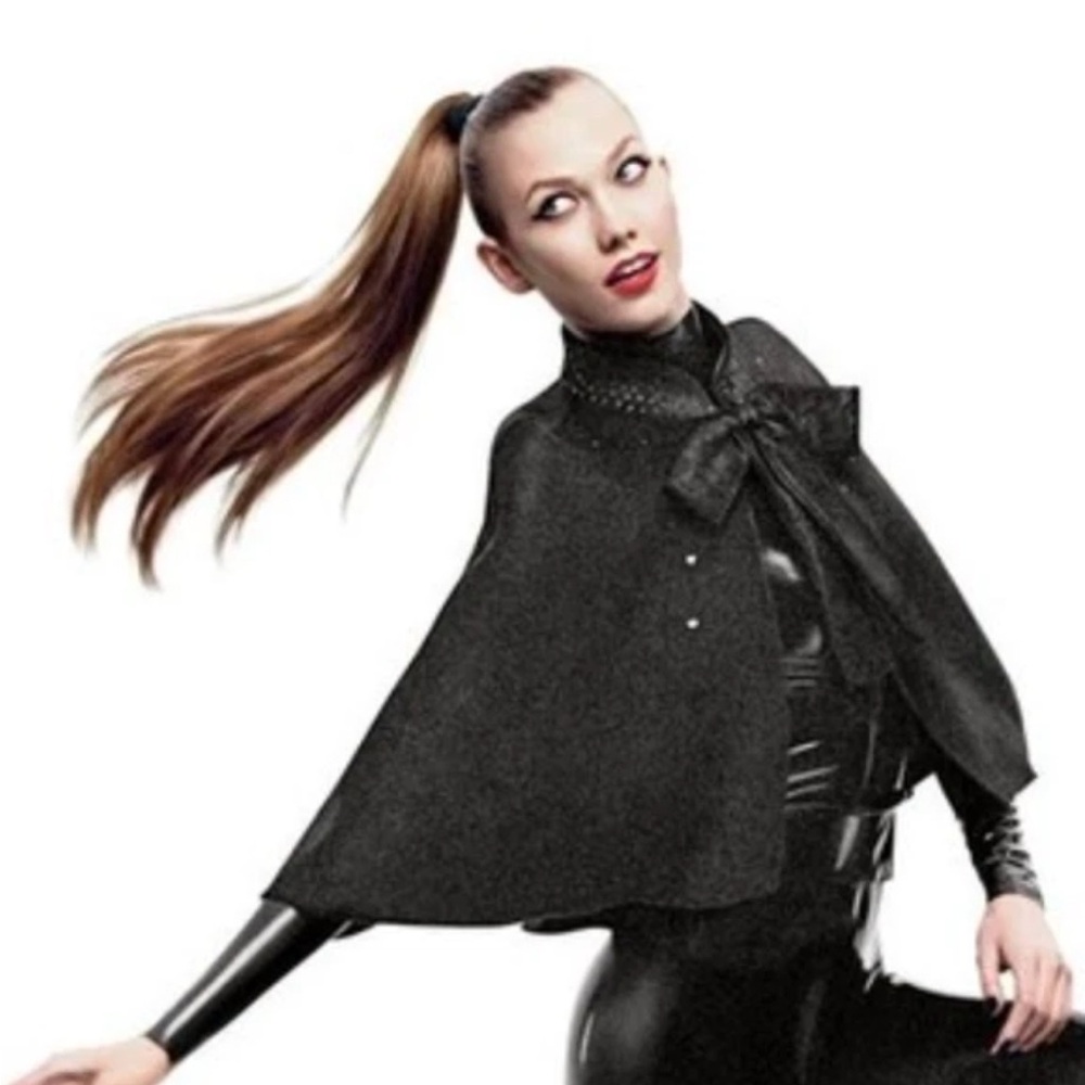 NWT Prabal Gurung Black Wool Blend Sequin Cape Neiman Marcus O/S